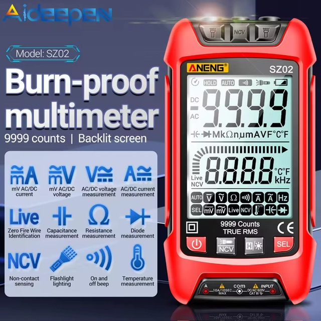 Aideepen SZ01 SZ02ŵẺԨԵ9999Ѻ TRMS AC DC ŵ Amp NCV ҹҹ Capacitance Temp ͧͺҹ