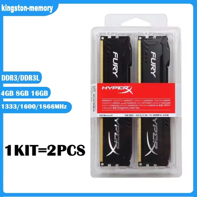 ش4GB 8GB 16GB DDR3 RAM 1333MHz 1600MHz 1866Mhz ˹¤ʡͻ DDR3L 1.35V 240 Pins DIMM HyperX FURY Gaming Memory-մ